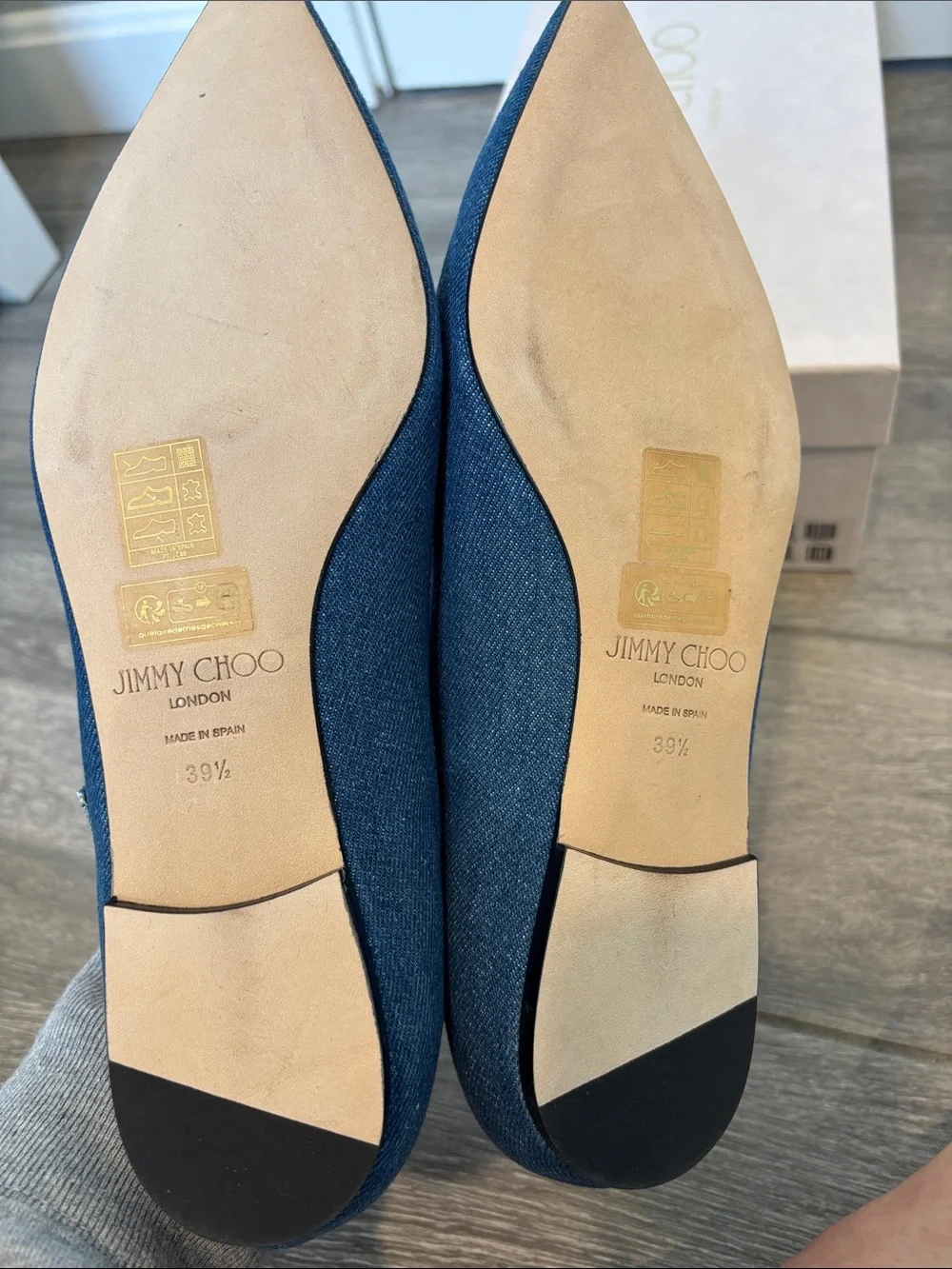 Jimmy Choo Dark Blue Denim Pointed Flats with Crystal Buckle - Picture 6 of 7